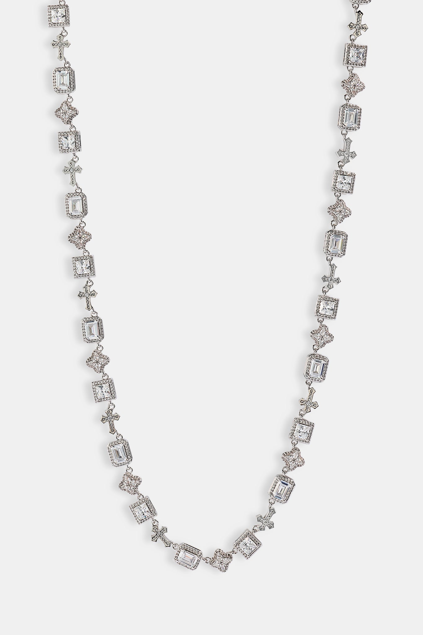 Clear Motif & Cross Gemstone Chain - 8mm - White